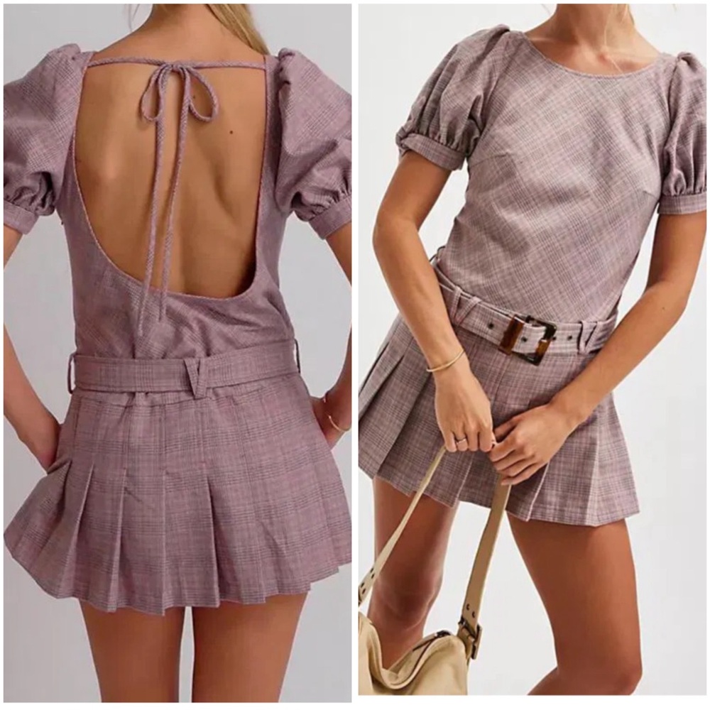 NEW free people Sevi plaid Mini dress with self belt size M